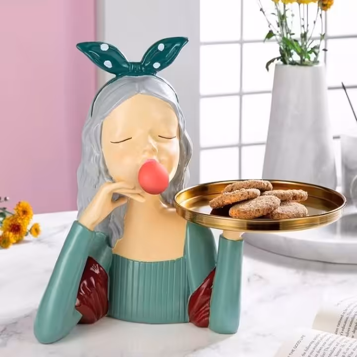 مجسمه ی دختر بادکنکی سینی به دست، جنس پلی استر، مناسب بدای سرو فینگرفود، ساخت ایران 