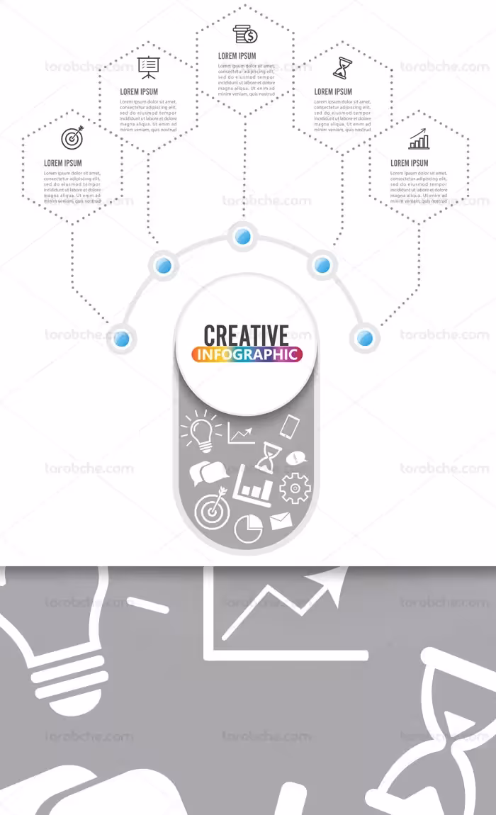 وکتور المان خلاقانه طراحی اینفوگرافیک چند بخشی - گرافیک با طعم تربچه