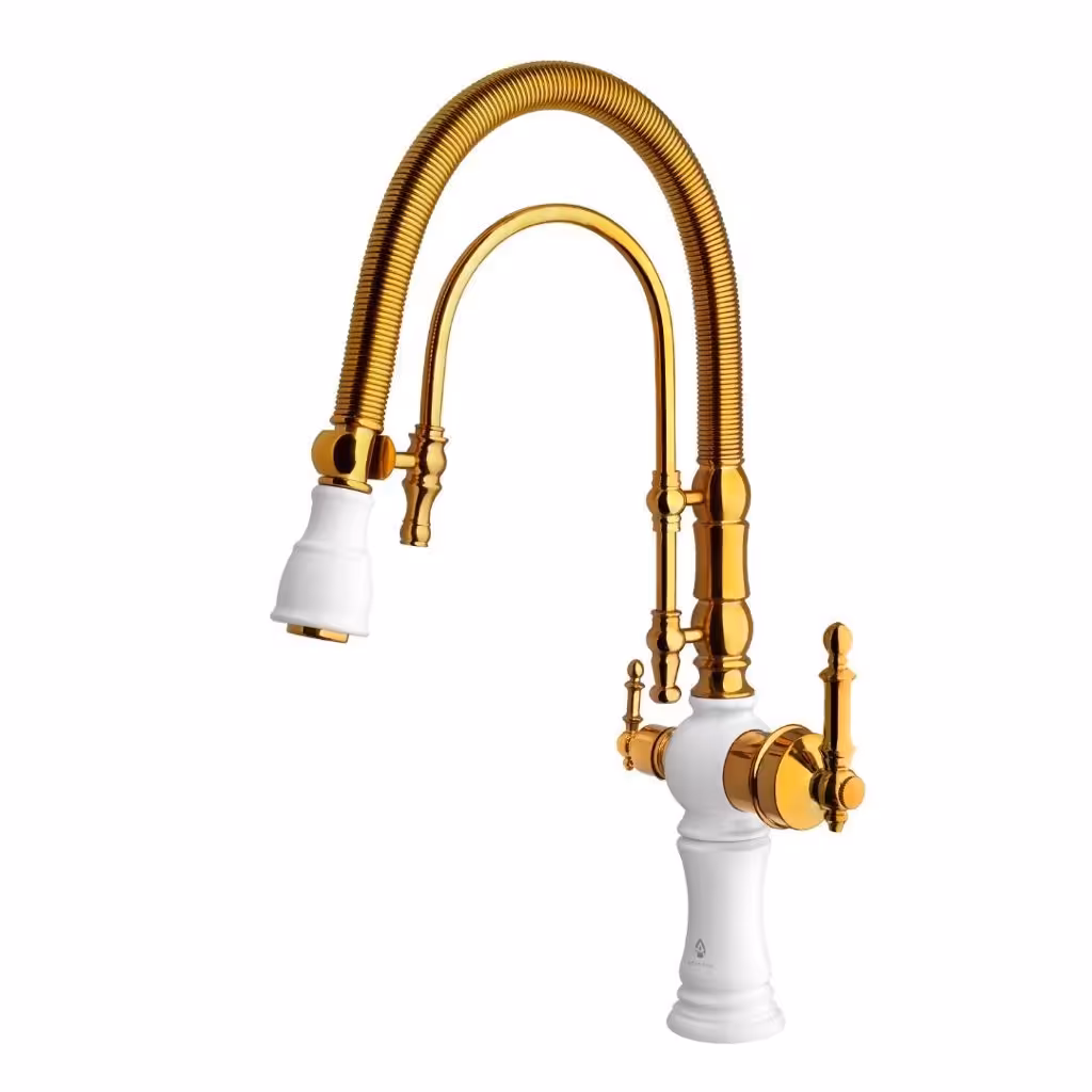 شیر سینک دونظوره سفید طلایی 