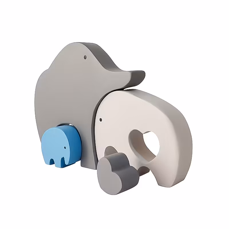 اسباب بازی چوبی طرح پازل فیل قلبی مدل MKT11-Q مجموعه 4 عددی