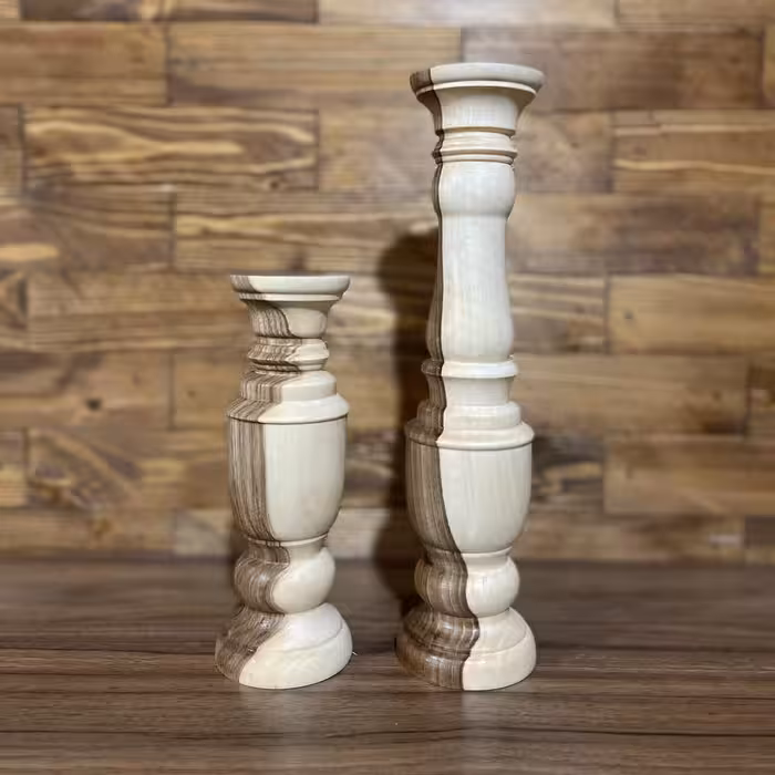 ست 2 تایی شمعدان چوبی با چوب گردو مدل لوتوس