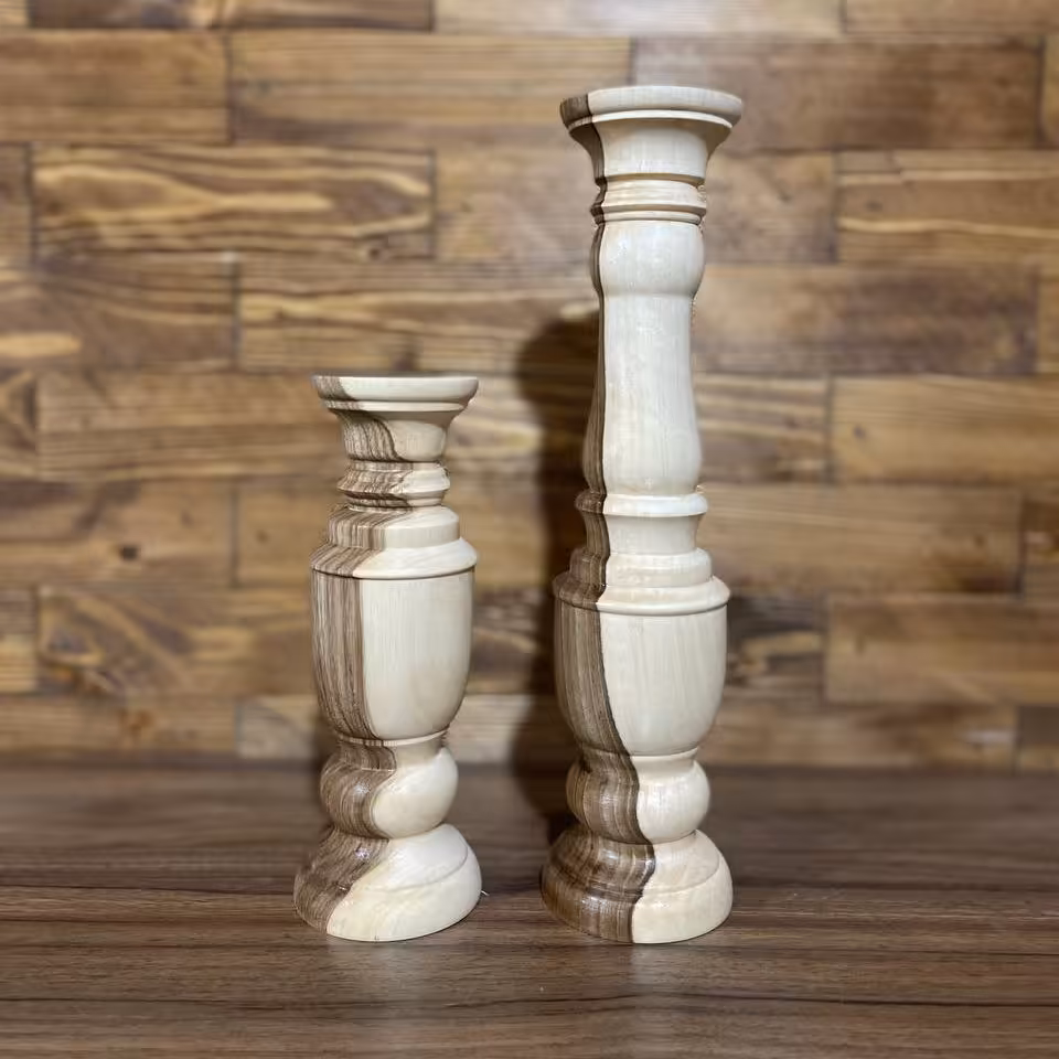 ست 2 تایی شمعدان چوبی با چوب گردو مدل لوتوس