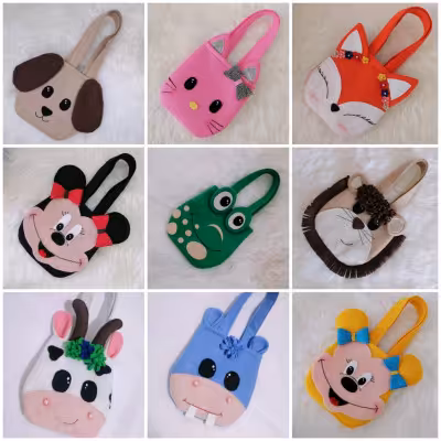 کیف بچگانه نمدی افران طرح های مختلف بصورت عمده پک 20 عددی