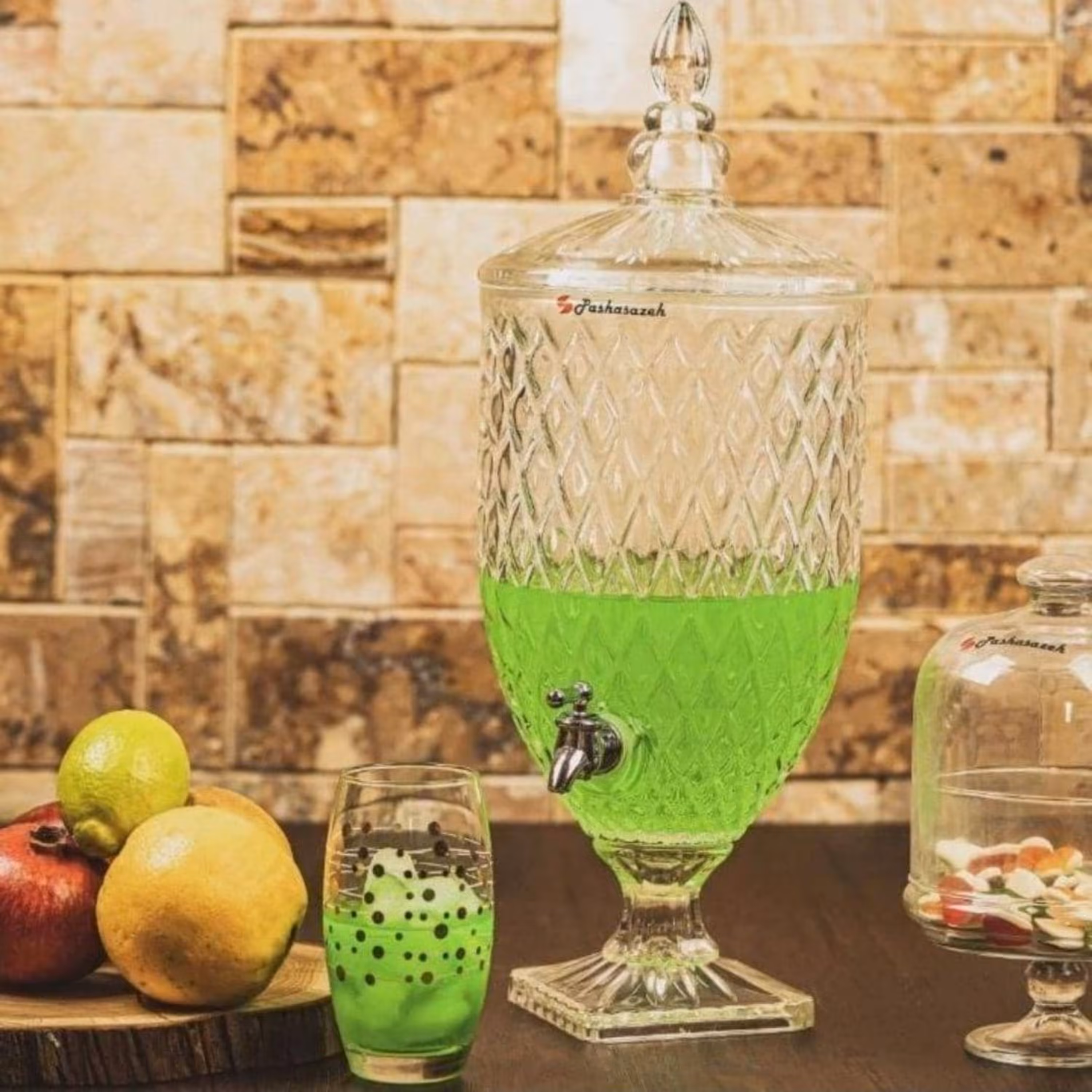 کلمن شیشه ای شیر دار پاشا سازه  و اطلس 5.5 لیتری 