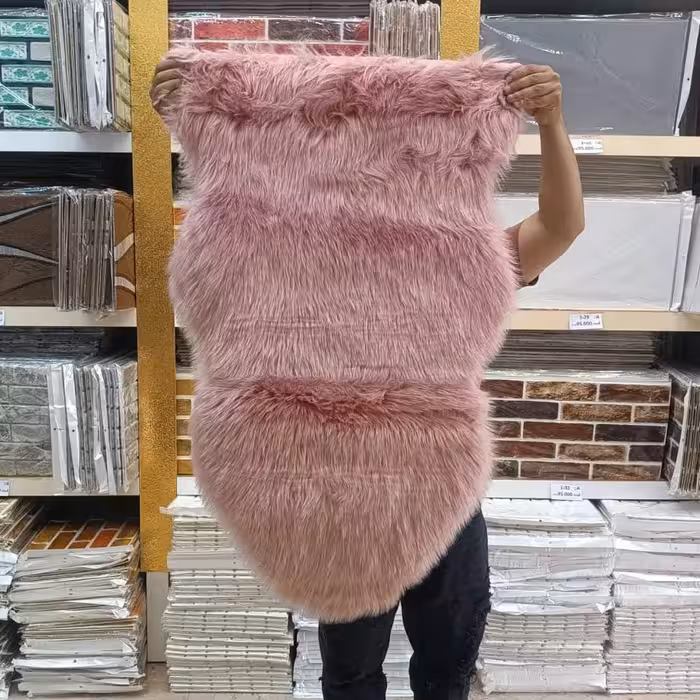 خز وارداتی مادام کوکو آستر دار ابعاد 60 در100 رنگ صورتی