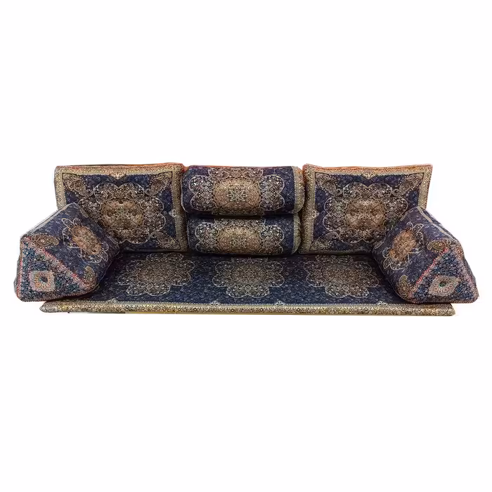 ست 7 تکه پشتی ترمه مدل شاه نشین - رنگ سرمه ای درجه 1 - ساباط یزد