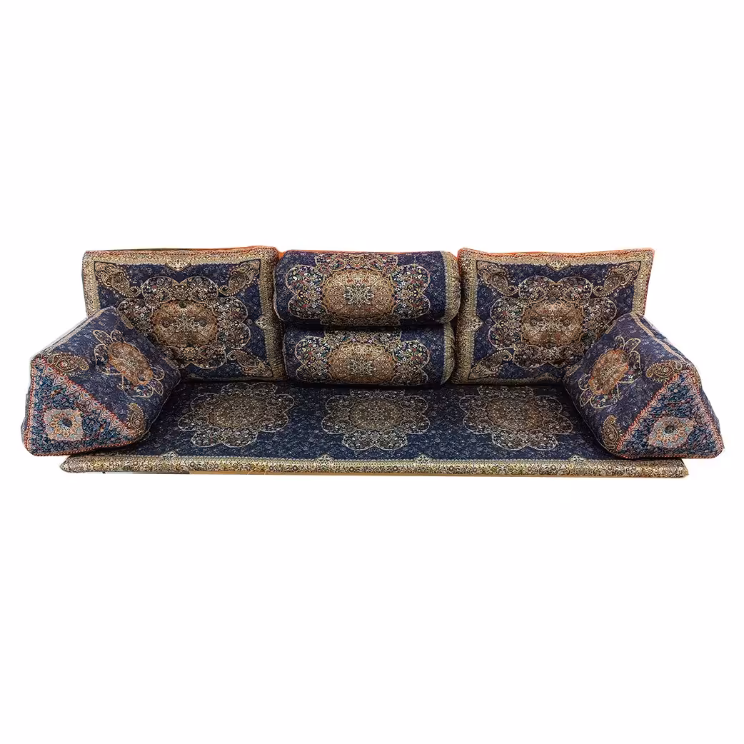 ست 7 تکه پشتی ترمه مدل شاه نشین - رنگ سرمه ای درجه 1 - ساباط یزد