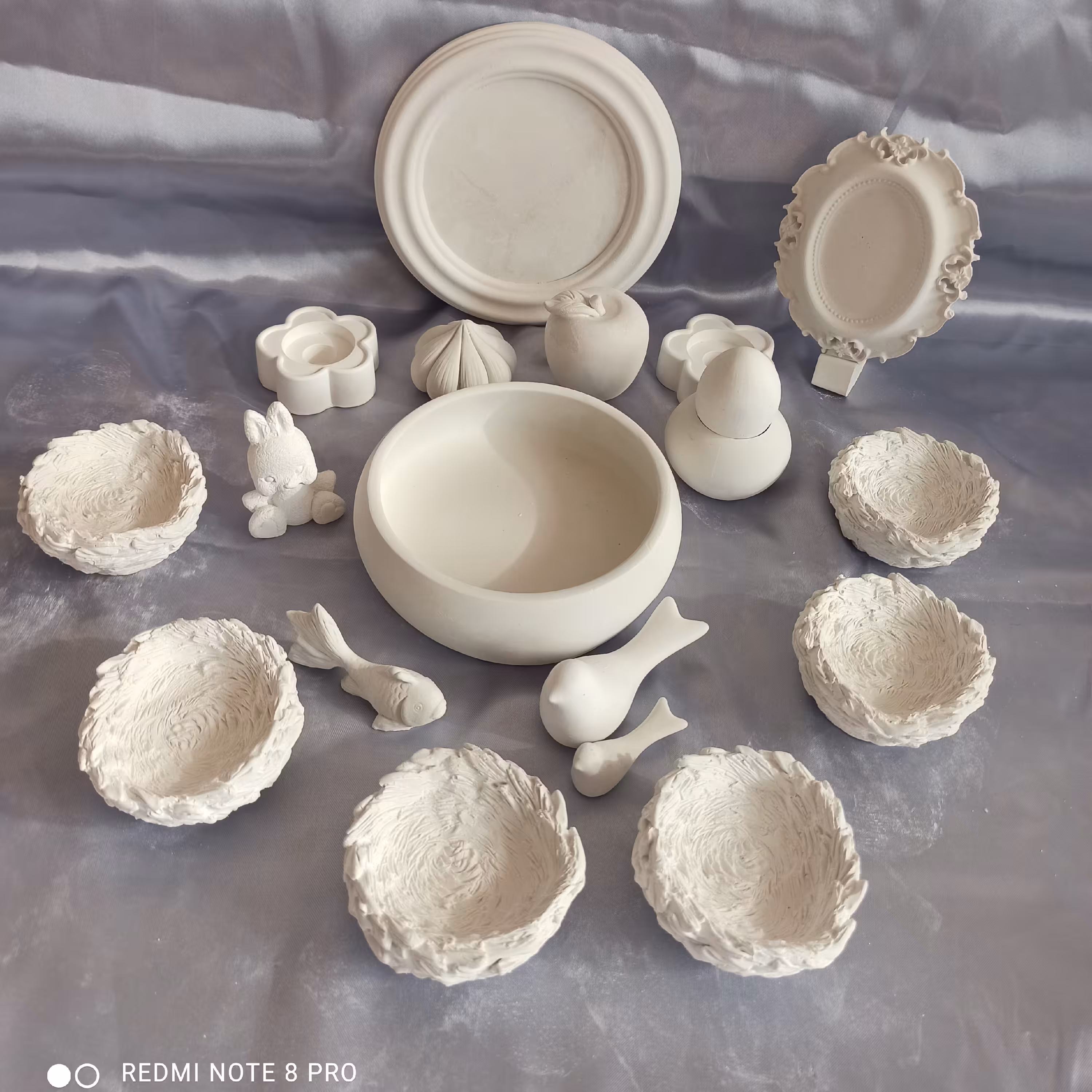 سفره هفت سین طرح لانه پرنده بدون پایه جنس سنگ مصنوعی به صورت خام و رنگ نشده ست هفت سین 20 تکه ،سرویس هفتسین لونه