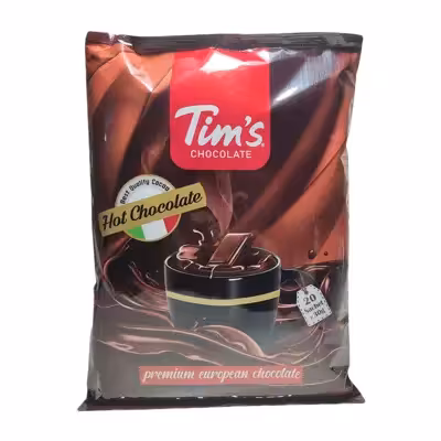 هات چاکلت تیمز بسته 20 تایی. هر بسته حاوی 20 ساشه 30 گرمی پودر کاکائو و پودر خامه ای کننده غیر لبنی و شکر. با غلظت بالا