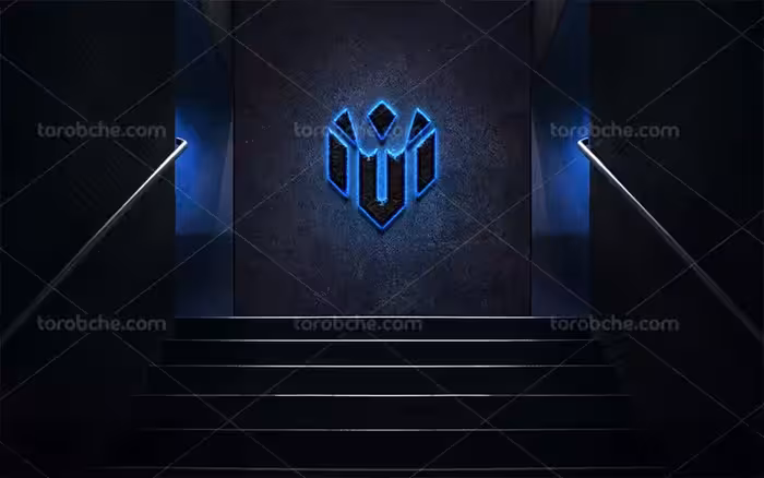 موکاپ لایه باز لوگو نئونی روی دیوار | گرافیک با طعم تربچه