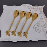 قاشق چایخوری طلایی برگی  استیل 