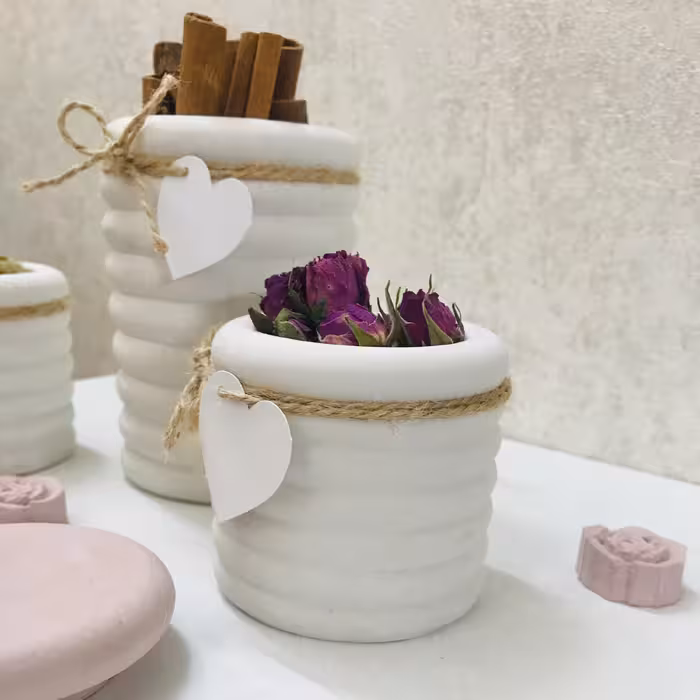 جا ادویه مدل حلقه ای طرح سفیدو صورتی سه تایی