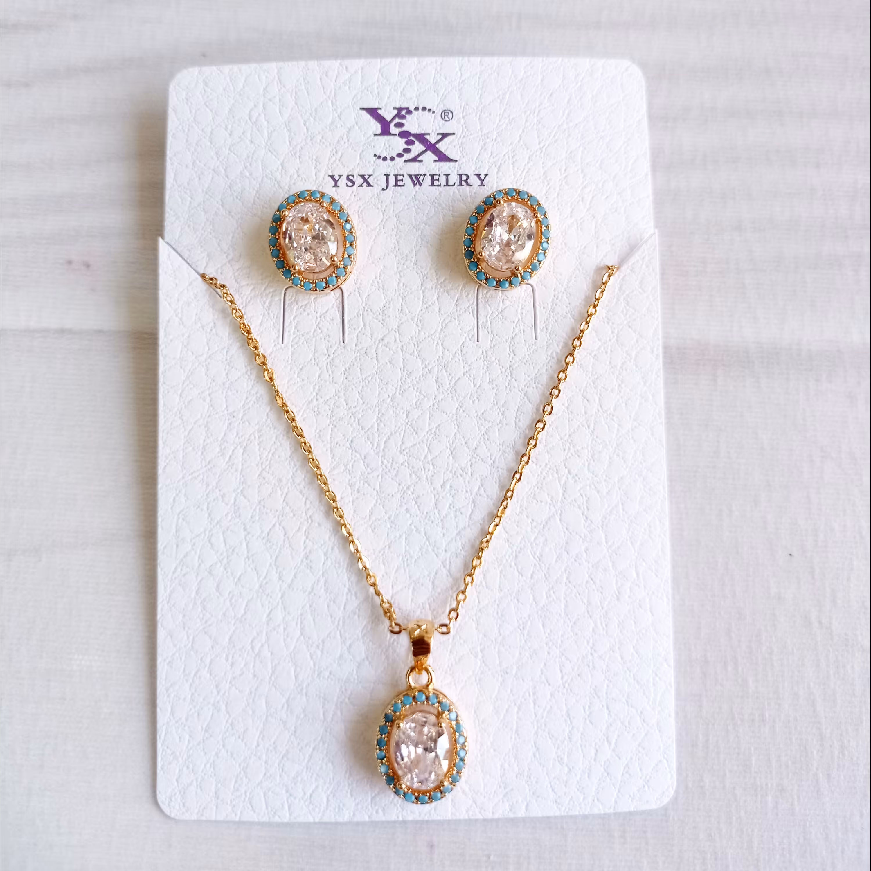 نیم ست برند ysx نگین بیضی سفید