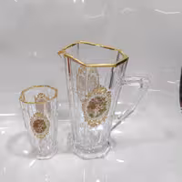 پارچ ولیوان استیچ لب طلا گلدار 