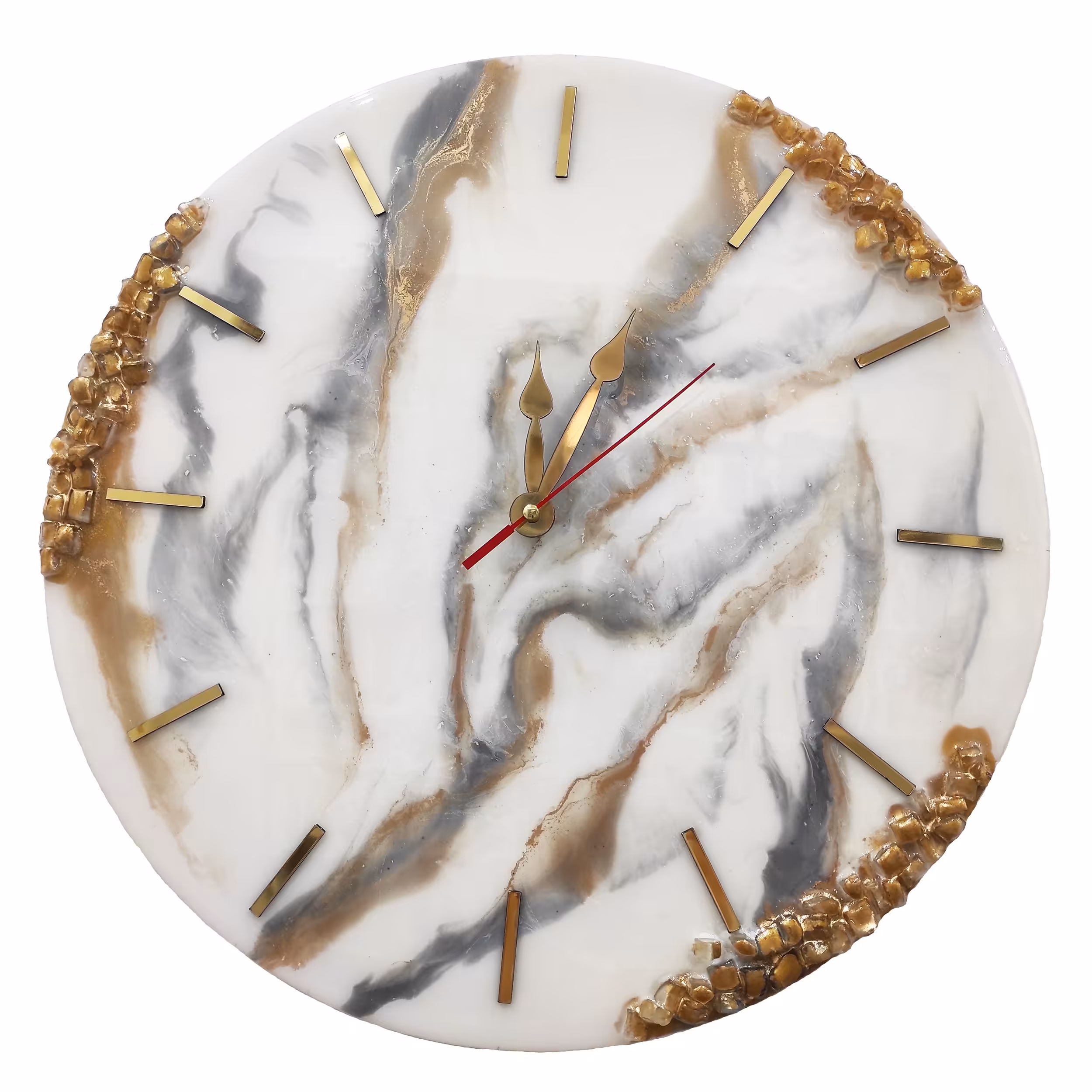 ساعت دیواری چوب و رزین طرح مرمر دایره قطر 40 سانتیمتر