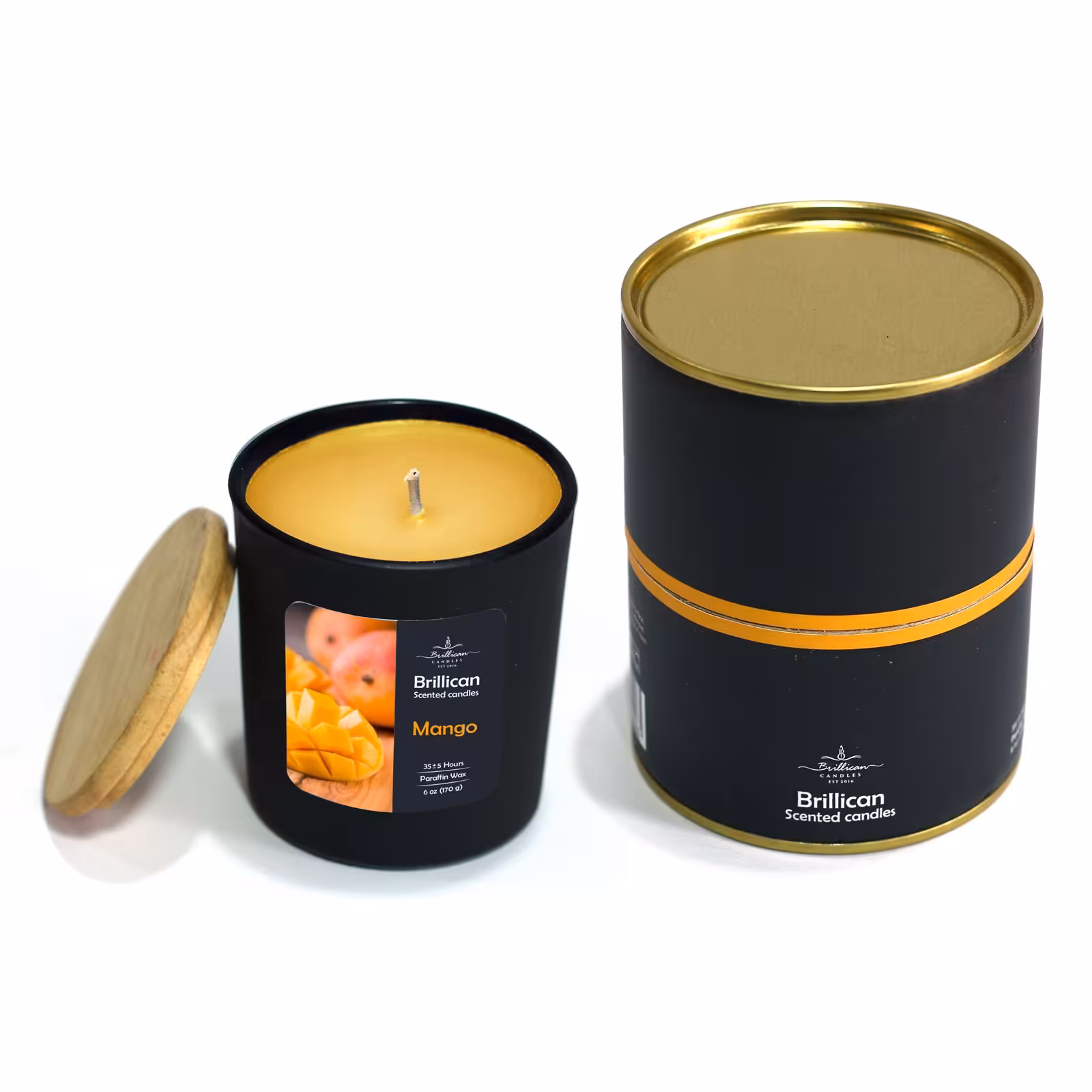 شمع جار عطری شیشه ای مشکی مات با درب چوبی - رایحه انبه