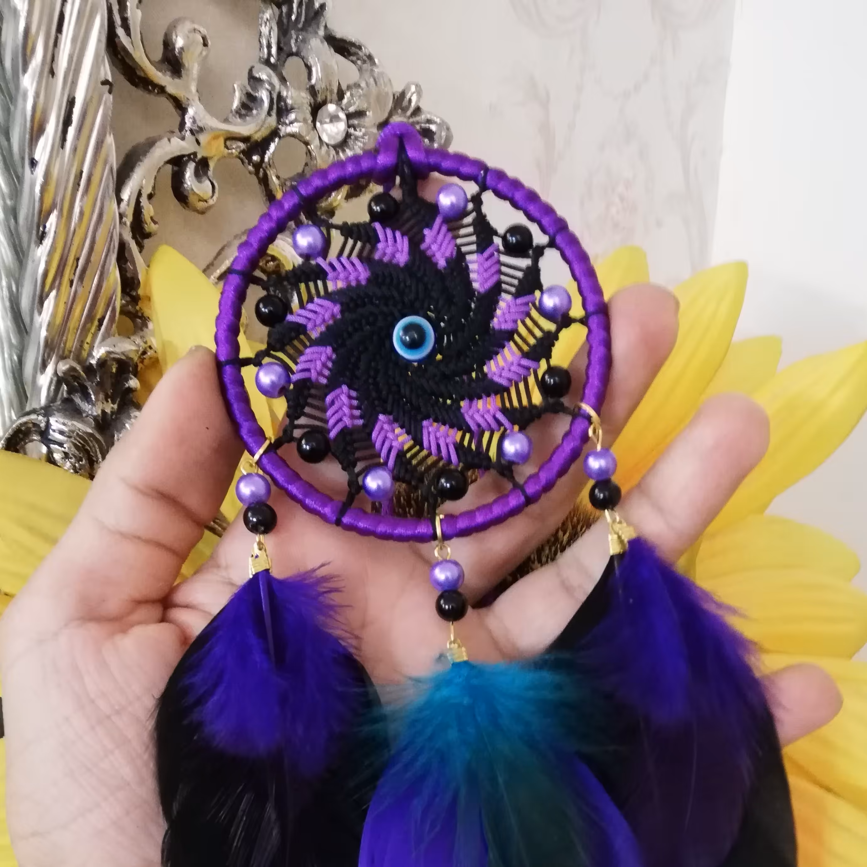 اویز ماشین طرح دریم کچربا مروارید درجه یک رنگ مشگی بنفش با ارسال رایگان 