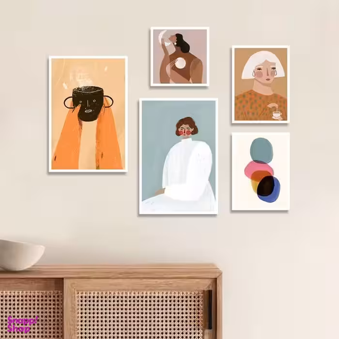 تابلو بکلیت طرح نقاشی دکوراتیو مدرن سبک کوبیسم مدل W-1440 مجموعه 5 عددی