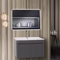 روشویی کابینتی لیزا طوسی مات سایز 50 با سنگ فلت همراه آینه