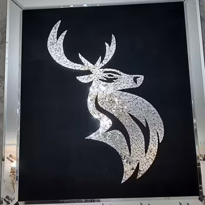 تابلو دکوراتیو طرح گوزن  آیینه کاری زمینه مشکی