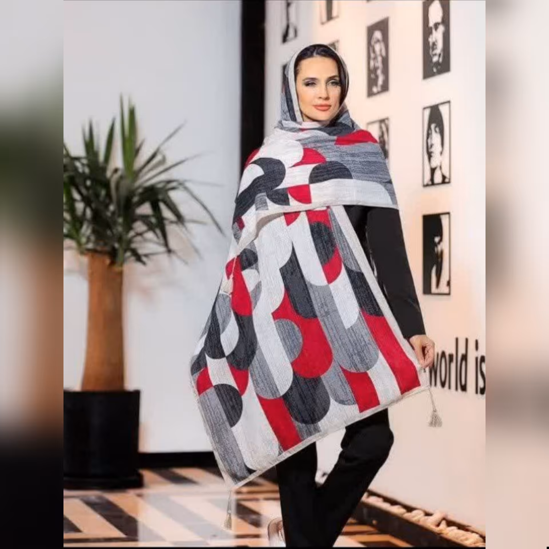 شال نخی بهاره منگوله دار  کد2217