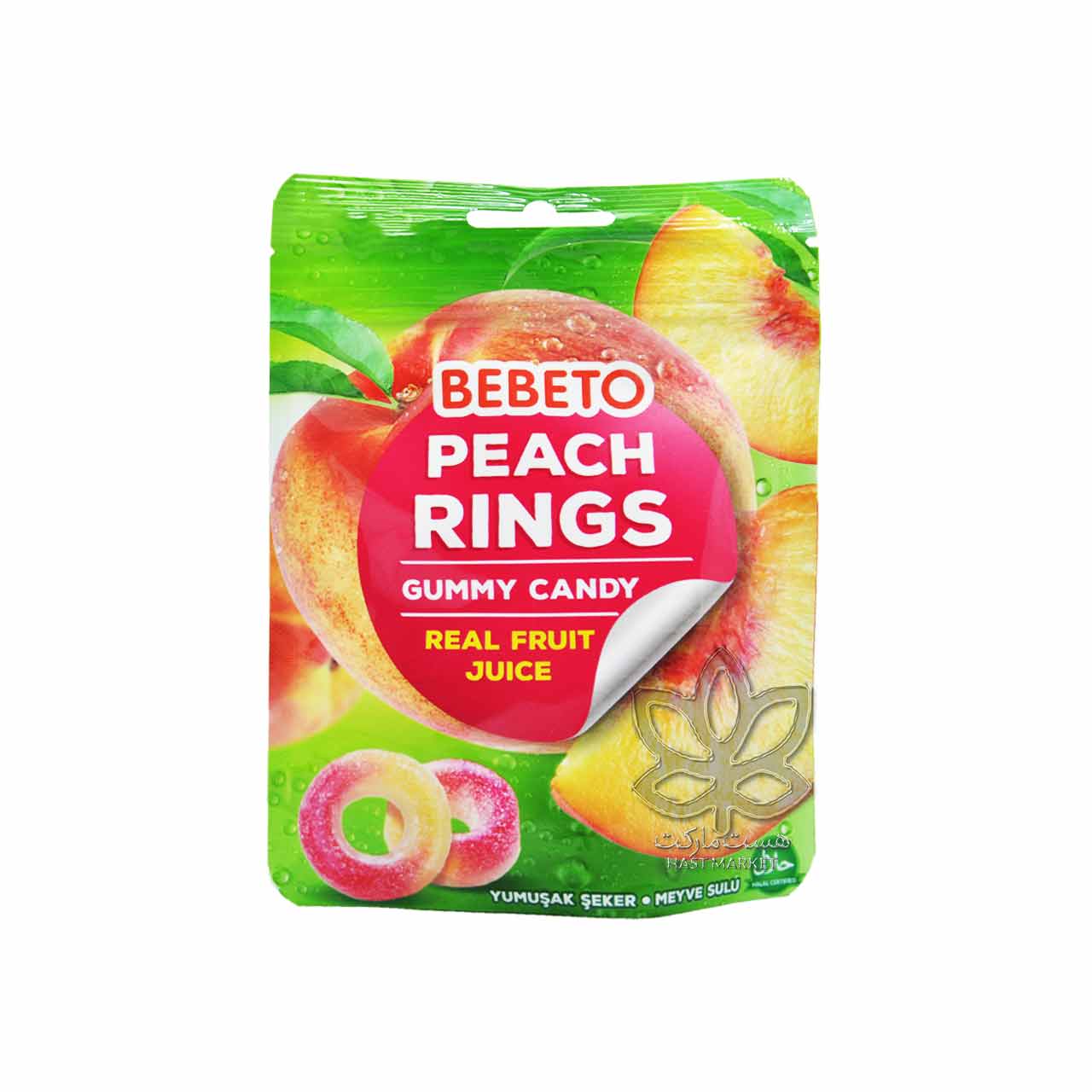 پاستیل شکری ترش حلقه ای با آبمیوه هلو طبیعی 60 گرم ببتو - bebeto