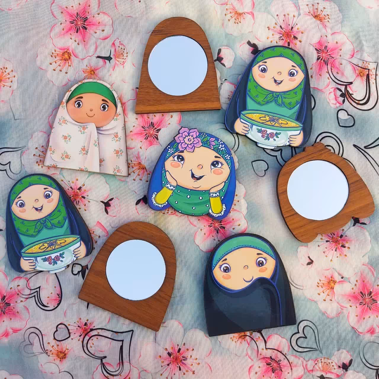 آینه چوبی دخترانه طرح حجاب 