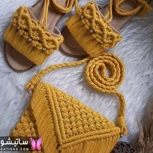صندل مکرومه زرد بسیار زیبا
