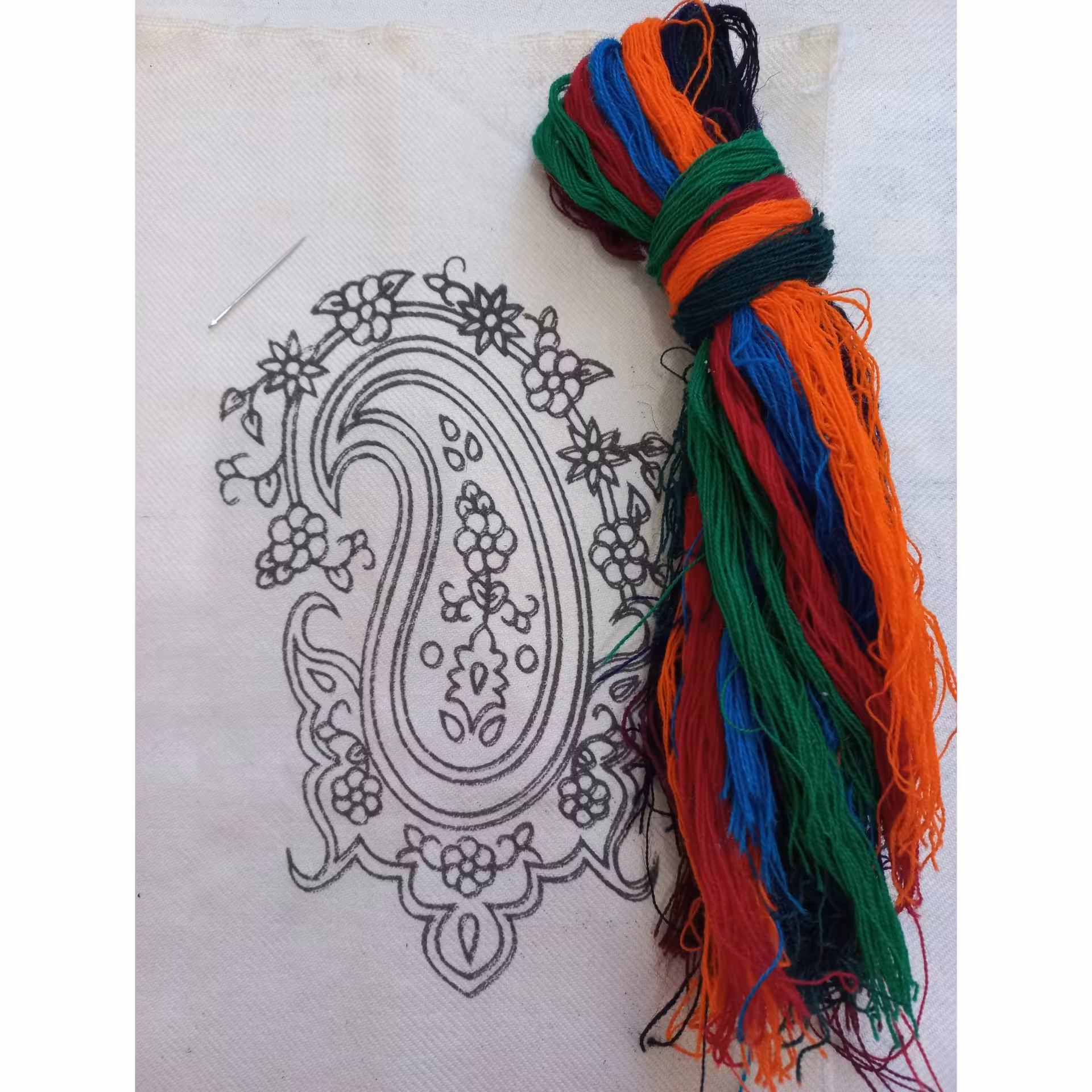 پته خام بته جقه آموزشی، 1عددی به همراه نخ سنتی و سوزن، جنس پشم خالص