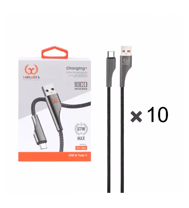 پک 10 عددی کابل شارژ فست یوشیتا Type-C مدل YC-001