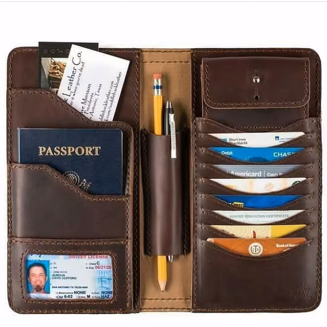 کیف پول پاسپورتی چرم طبیعی دست دوز کد887