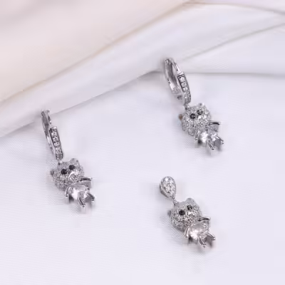 نیم ست نقره ظریف و دخترانه طرح خرس کوچولو کد 1627