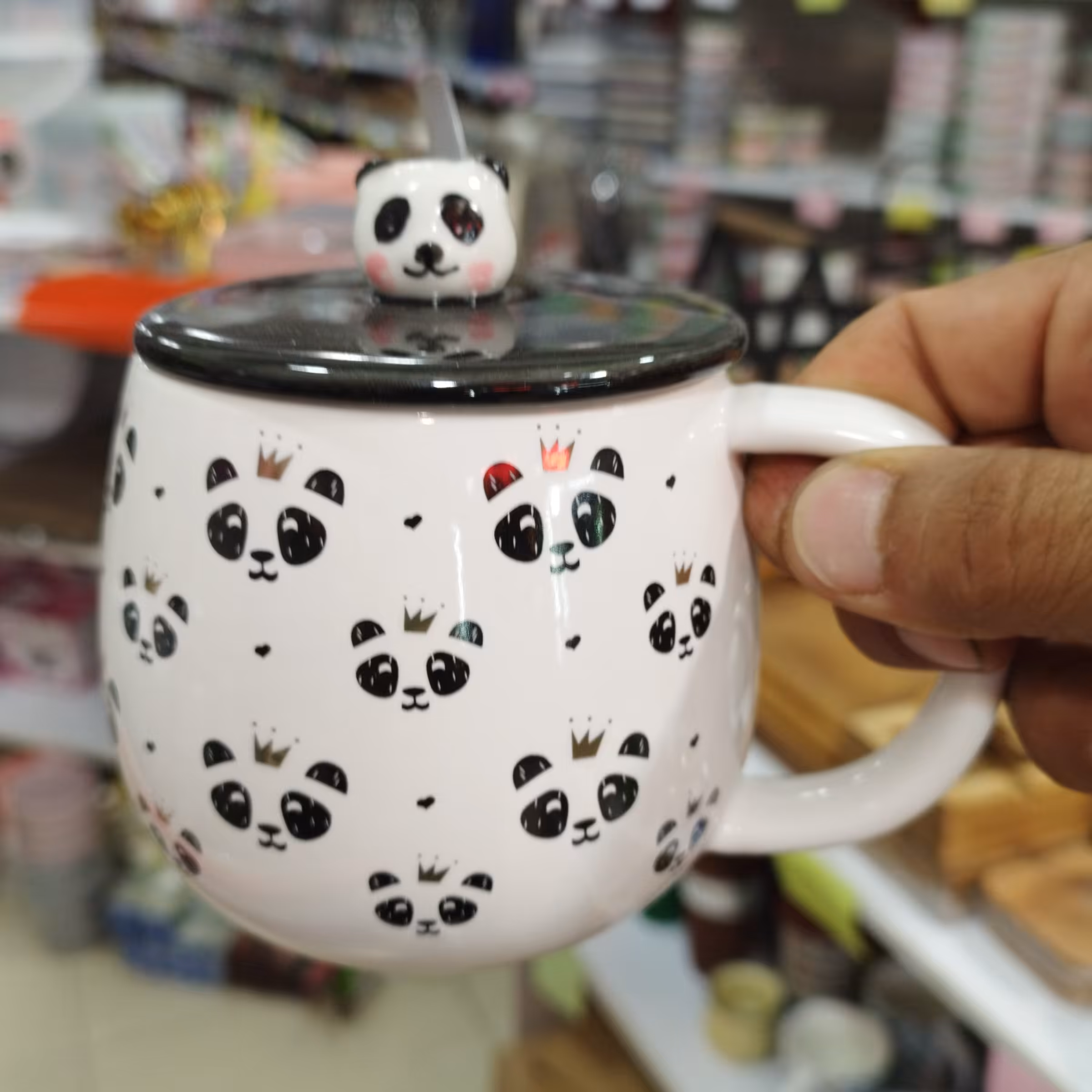 فنجان سرامیکی درب دار قاشق دار