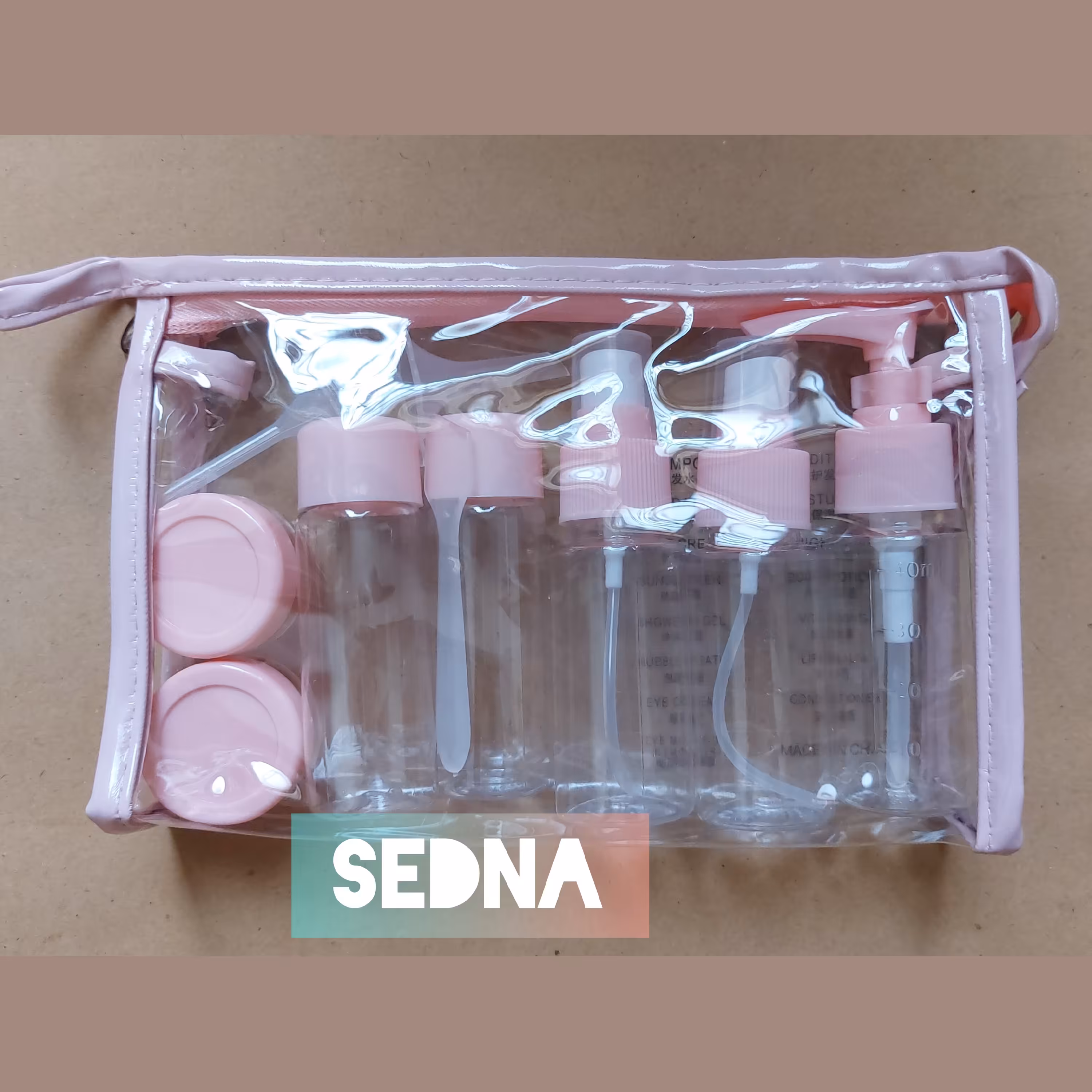 ست مسافرتی آرایشی جا محلولی محفظه نگهداری کرم و آرایشی 11 تکه تراول پک