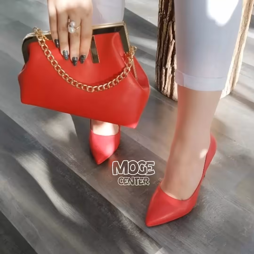 ست کیف و کفش پاشنه دار دخترانه قرمز مشکی طوسی