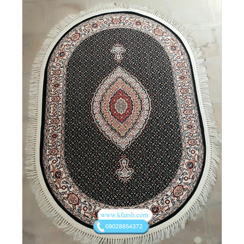 فرش بیضی ریز ماهی سرمه ای سایز 1در15 متری