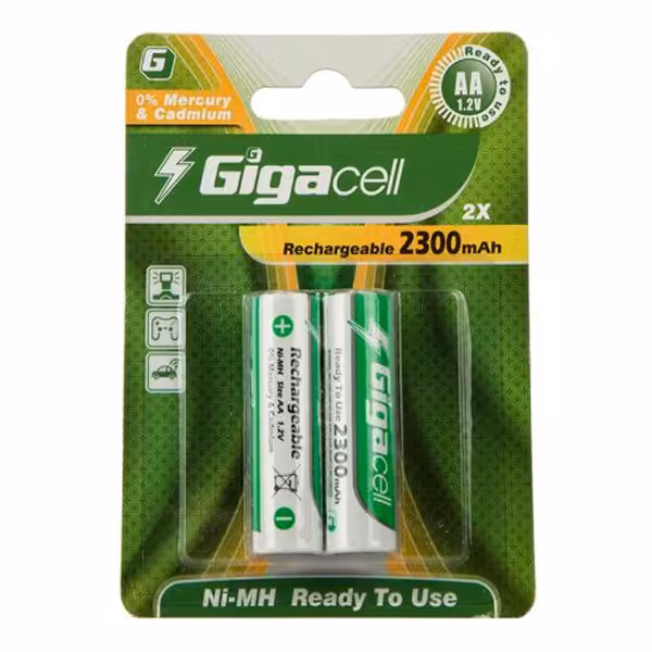 باتری قلمی قابل شارژ گیگاسل مدل 2300mAH بسته 2 عددی