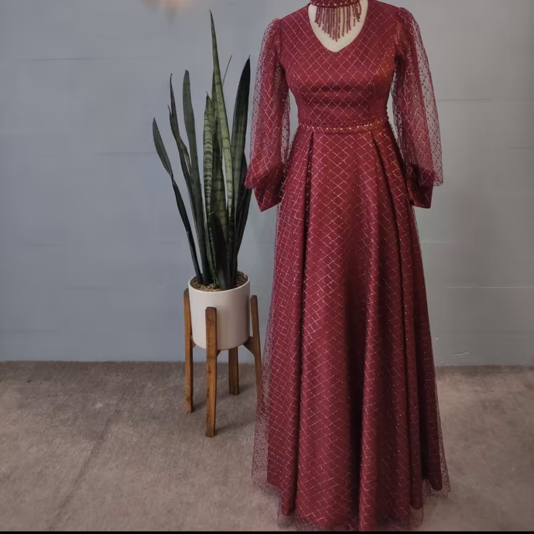 لباس مجلسی  ماکسی   بلند  ماکسی  پوشیده  لباس مجلسی آستین دار ماکسی بلند  ماکسی شیک