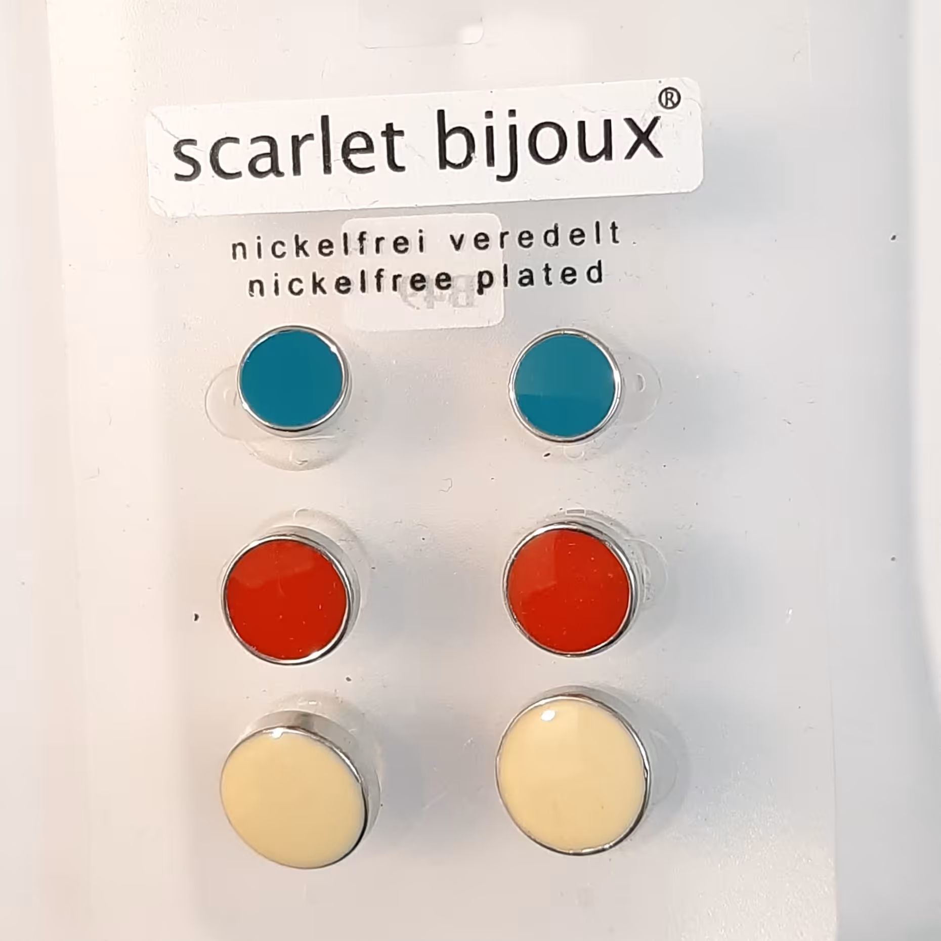 پک 3 جفتی گوشواره میخی زرد قرمز فیروزه ای اسکارلت بیژوکس آلمان کد 1040(ارسال رایگان )
