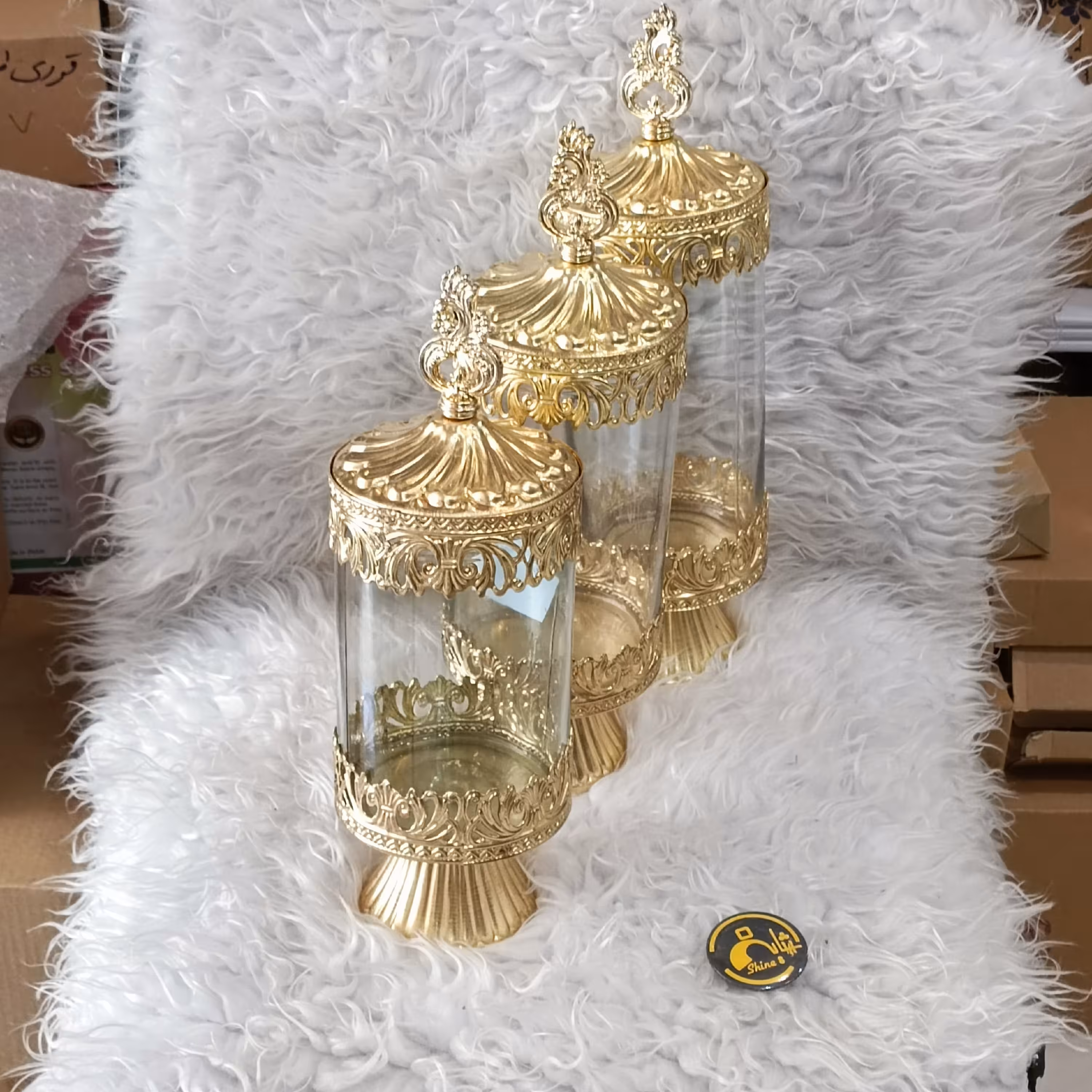 ست سه عددی کندی باکس پیوتر پایه دار طلایی جنس شیشه و فلز رنگ ثابت 