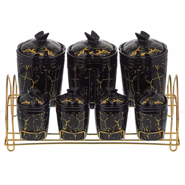 ست جای ادویه 6 پارچه کد 1001B در دو رنگ مشکی و سفید