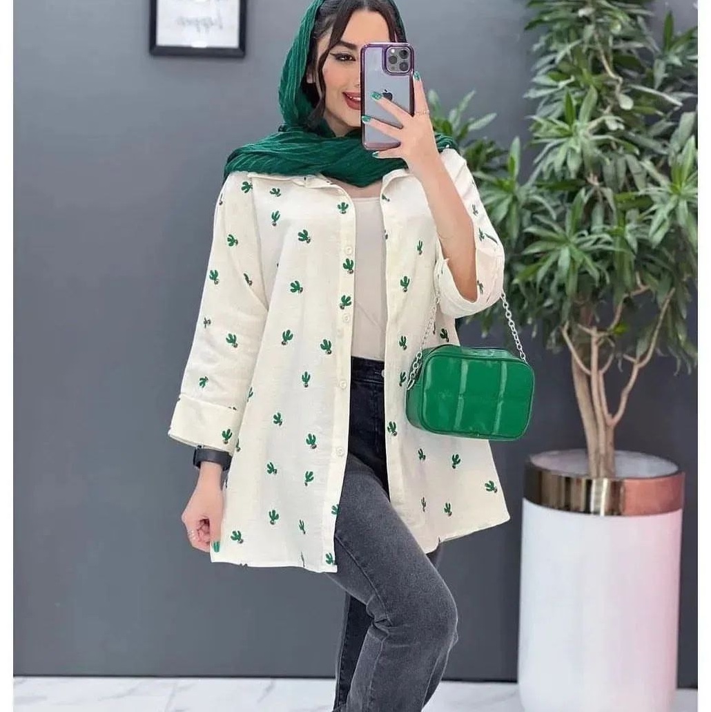 مانتو کوتاه طرح کاکتوس(ارسال رایگان)تابستانه و خنک