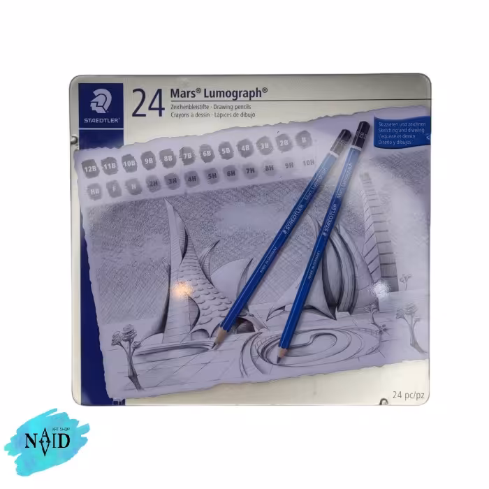 مداد طراحی استدلر لوموگراف آبی ست 24 عددی جعبه فلزی