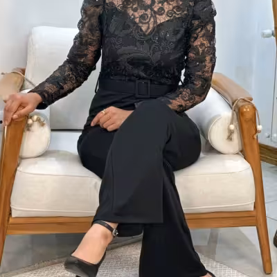 سرهمی زنانه کرپ غواصی و گیپور مدل مهرنگار