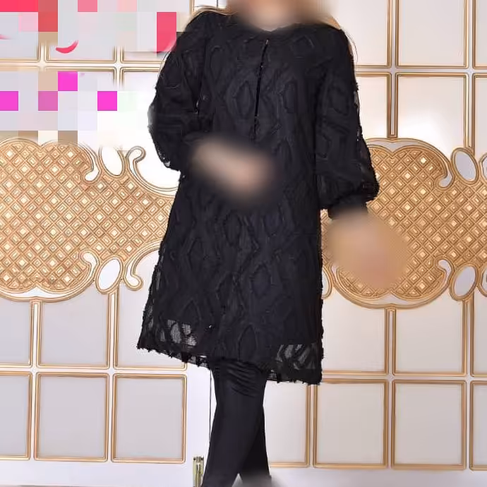 مانتو مشکی پارچه زبرا لوزی  قد متوسط