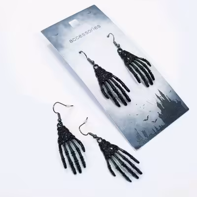 گوشواره دخترانه اسکلتی هالووین مشکی ، رنگ ثابت