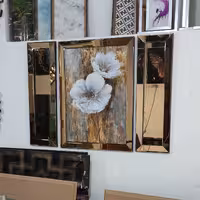 تابلو آینه ای 3تکه طرح گل  نقاشی سایز 60در80و25در80 برنز 