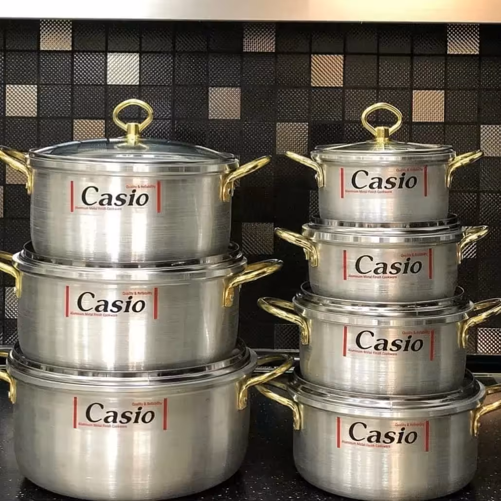 سرویس قابلمه آلومینیومی روحی،لب پیچ14پارچه چهارده پارچه(7عددقابلمه درب دار)کاسیو