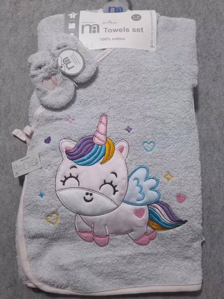 ‎ست حوله نوزادی مادرکر کیمونو طرح یونیکورن بالدار طوسی