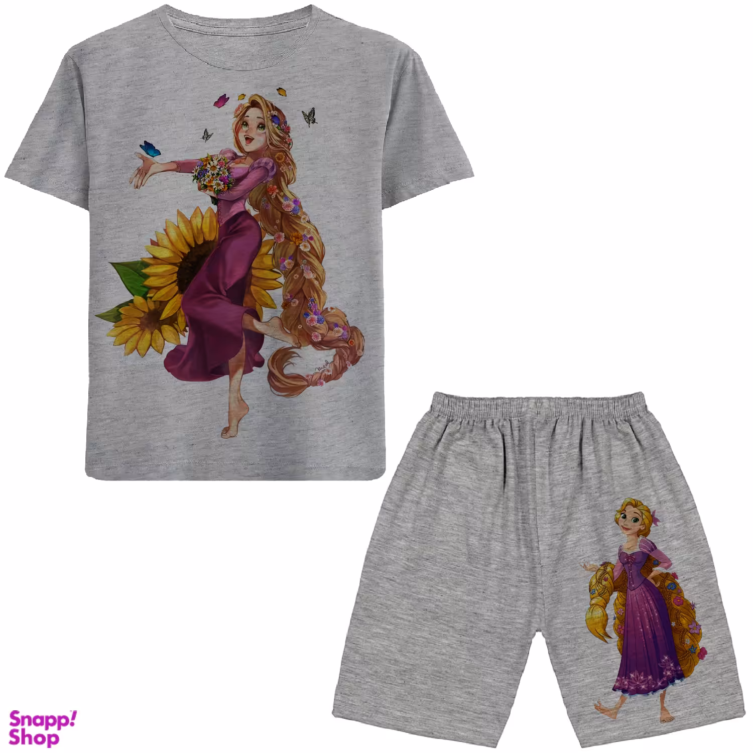 ست تیشرت و شلوارک دخترانه مدل گیسو کمند A01